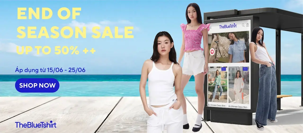 TheBlueTshirt 1 Khóa 5 nút và chi tiết đáp da màu xanh đặc trưng kèm logo con mắt của TheBlueTshirt.